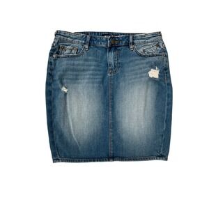 Vigoss The Jagger Denim Skirt Blue Distressed Pencil Knee Length Womens Waist 30